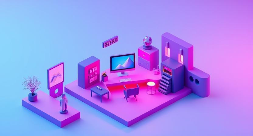 Modern tech setup 3D render